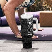 Black Guam Latte Stone Tribal Tattoo Tumbler With Handle Hafa Adai Six 7 One