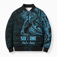 Blue Guam Latte Stone Tribal Tattoo Bomber Puffer Jacket Hafa Adai Six 7 One - Polynesian Pride