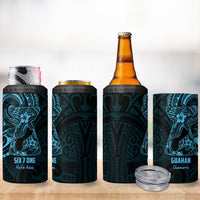 Blue Guam Latte Stone Tribal Tattoo 4 in 1 Can Cooler Tumbler Hafa Adai Six 7 One