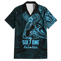 Blue Guam Latte Stone Tribal Tattoo Family Matching Long Sleeve Bodycon Dress and Hawaiian Shirt Hafa Adai Six 7 One LT9 Dad's Shirt - Short Sleeve Blue - Polynesian Pride