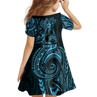 Blue Guam Latte Stone Tribal Tattoo Family Matching Off Shoulder Maxi Dress and Hawaiian Shirt Hafa Adai Six 7 One