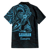 Blue Guam Latte Stone Tribal Tattoo Family Matching Off Shoulder Short Dress and Hawaiian Shirt Hafa Adai Six 7 One