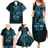 Blue Guam Latte Stone Tribal Tattoo Family Matching Summer Maxi Dress and Hawaiian Shirt Hafa Adai Six 7 One LT9 - Polynesian Pride