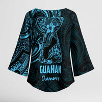 Blue Guam Latte Stone Tribal Tattoo Kimono Sleeve Blouse Hafa Adai Six 7 One - Polynesian Pride