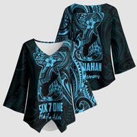 Blue Guam Latte Stone Tribal Tattoo Kimono Sleeve Blouse Hafa Adai Six 7 One - Polynesian Pride