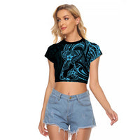 Blue Guam Latte Stone Tribal Tattoo Raglan Cropped T Shirt Hafa Adai Six 7 One
