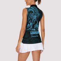 Blue Guam Latte Stone Tribal Tattoo Women Sleeveless Polo Shirt Hafa Adai Six 7 One