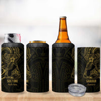 Gold Guam Latte Stone Tribal Tattoo 4 in 1 Can Cooler Tumbler Hafa Adai Six 7 One