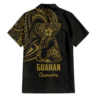 Gold Guam Latte Stone Tribal Tattoo Family Matching Off The Shoulder Long Sleeve Dress and Hawaiian Shirt Hafa Adai Six 7 One LT9 - Polynesian Pride