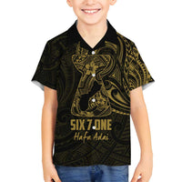 Gold Guam Latte Stone Tribal Tattoo Family Matching Puletasi and Hawaiian Shirt Hafa Adai Six 7 One