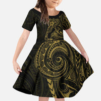 Gold Guam Latte Stone Tribal Tattoo Family Matching Summer Maxi Dress and Hawaiian Shirt Hafa Adai Six 7 One LT9 Daughter's Dress Gold - Polynesian Pride