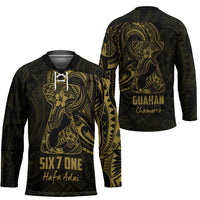 Gold Guam Latte Stone Tribal Tattoo Hockey Jersey Hafa Adai Six 7 One - Polynesian Pride