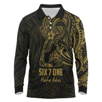 Gold Guam Latte Stone Tribal Tattoo Long Sleeve Polo Shirt Hafa Adai Six 7 One