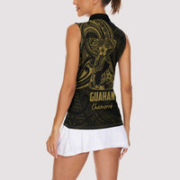 Gold Guam Latte Stone Tribal Tattoo Women Sleeveless Polo Shirt Hafa Adai Six 7 One