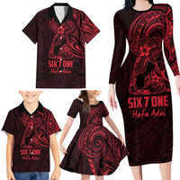 Oxblood Guam Latte Stone Tribal Tattoo Family Matching Long Sleeve Bodycon Dress and Hawaiian Shirt Hafa Adai Six 7 One LT9 - Polynesian Pride