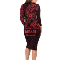 Oxblood Guam Latte Stone Tribal Tattoo Family Matching Long Sleeve Bodycon Dress and Hawaiian Shirt Hafa Adai Six 7 One LT9 - Polynesian Pride