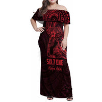 Oxblood Guam Latte Stone Tribal Tattoo Family Matching Off Shoulder Maxi Dress and Hawaiian Shirt Hafa Adai Six 7 One