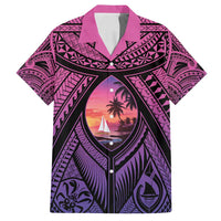 Guam Chamorro Artsy Family Matching Long Sleeve Bodycon Dress and Hawaiian Shirt Guahan Sunset Beach LT9 Dad's Shirt - Short Sleeve Sunset - Polynesian Pride