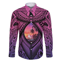 Guam Chamorro Artsy Family Matching Long Sleeve Bodycon Dress and Hawaiian Shirt Guahan Sunset Beach LT9 Dad's Shirt - Long Sleeve Sunset - Polynesian Pride