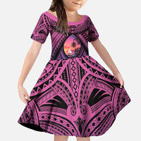 Guam Chamorro Artsy Family Matching Short Sleeve Bodycon Dress and Hawaiian Shirt Guahan Sunset Beach LT9 Daughter's Dress Sunset - Polynesian Pride