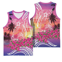 Guam Latte Stone with Map Basketball Jersey Bougainvillea Beach Sunset - Polynesian Pride