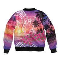 Guam Latte Stone with Map Bomber Jacket Bougainvillea Beach Sunset