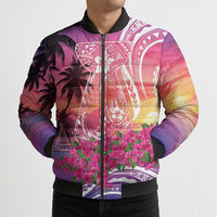 Guam Latte Stone with Map Bomber Puffer Jacket Bougainvillea Beach Sunset - Polynesian Pride