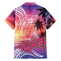 Guam Latte Stone with Map Family Matching Puletasi and Hawaiian Shirt Bougainvillea Beach Sunset