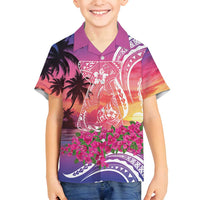 Guam Latte Stone with Map Family Matching Puletasi and Hawaiian Shirt Bougainvillea Beach Sunset