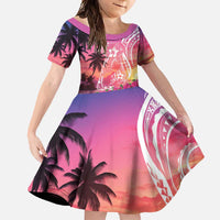 Guam Latte Stone with Map Family Matching Short Sleeve Bodycon Dress and Hawaiian Shirt Bougainvillea Beach Sunset LT9 Daughter's Dress Sunset - Polynesian Pride