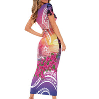 Guam Latte Stone with Map Family Matching Short Sleeve Bodycon Dress and Hawaiian Shirt Bougainvillea Beach Sunset LT9 - Polynesian Pride