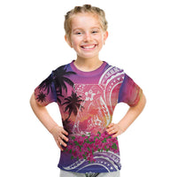 Guam Latte Stone with Map Kid T Shirt Bougainvillea Beach Sunset