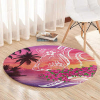 Guam Latte Stone with Map Round Carpet Bougainvillea Beach Sunset