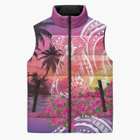 Guam Latte Stone with Map Sleeveless Puffer Jacket Bougainvillea Beach Sunset - Polynesian Pride