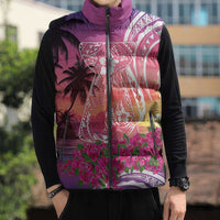 Guam Latte Stone with Map Sleeveless Puffer Jacket Bougainvillea Beach Sunset - Polynesian Pride