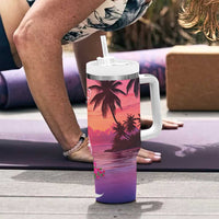 Guam Latte Stone with Map Tumbler With Handle Bougainvillea Beach Sunset
