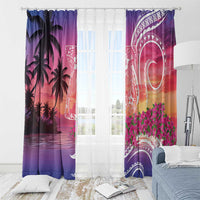 Guam Latte Stone with Map Window Curtain Bougainvillea Beach Sunset LT9 - Polynesian Pride