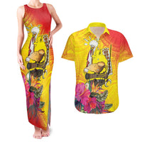 Papua New Guinea Cultural Tropical Flowers Couples Matching Tank Maxi Dress and Hawaiian Shirt