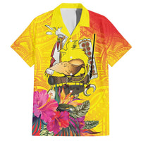 Papua New Guinea Cultural Tropical Flowers Family Matching Long Sleeve Bodycon Dress and Hawaiian Shirt