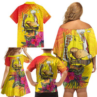 Papua New Guinea Cultural Tropical Flowers Family Matching Off Shoulder Short Dress and Hawaiian Shirt