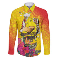 Papua New Guinea Cultural Tropical Flowers Family Matching Off Shoulder Short Dress and Hawaiian Shirt