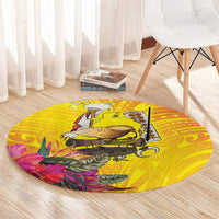 Papua New Guinea Cultural Tropical Flowers Round Carpet