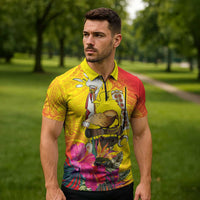 Papua New Guinea Cultural Tropical Flowers Zipper Polo Shirt - Polynesian Pride