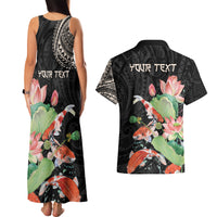 Personalized Japanese Koi Fish Couples Matching Tank Maxi Dress and Hawaiian Shirt with Polynesian Pattern