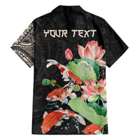 Personalized Japanese Koi Fish Family Matching Off Shoulder Maxi Dress and Hawaiian Shirt with Polynesian Pattern