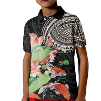 Personalized Japanese Koi Fish Kid Polo Shirt with Polynesian Pattern