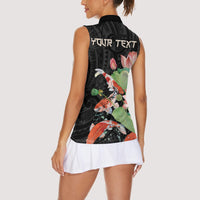 Personalized Japanese Koi Fish Women Sleeveless Polo Shirt with Polynesian Pattern