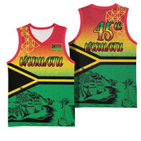 Hapi 45th Indipendens Dei Vanuatu Basketball Jersey Yumi 1980 with Vanuatuan Beach Landscape - Polynesian Pride