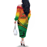 Hapi 45th Indipendens Dei Vanuatu Family Matching Off The Shoulder Long Sleeve Dress and Hawaiian Shirt Yumi 1980 with Vanuatuan Beach Landscape