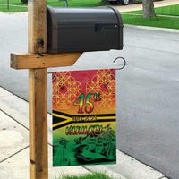 Hapi 45th Indipendens Dei Vanuatu Garden Flag Yumi 1980 with Vanuatuan Beach Landscape